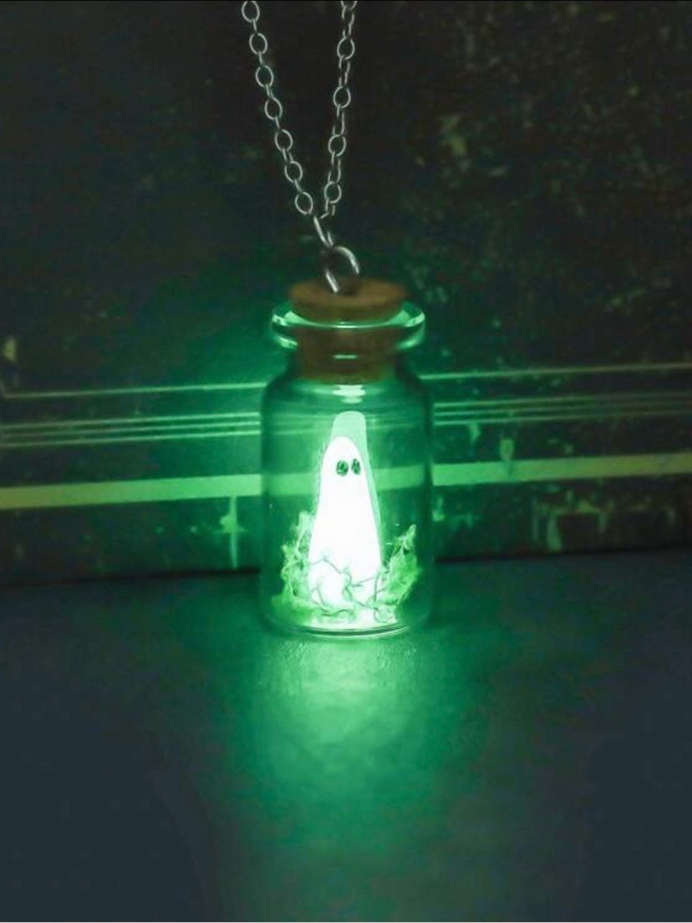 Glow in the Dark Ghost Bottle Pendant Necklace
